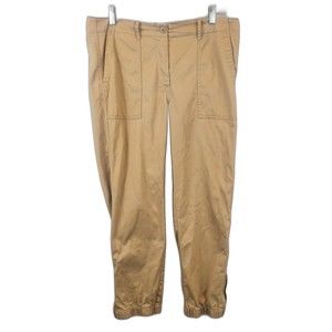 LL Bean Signature Womens Khaki Beige Twill Elastic Cuff Leg Cropped Pants 12